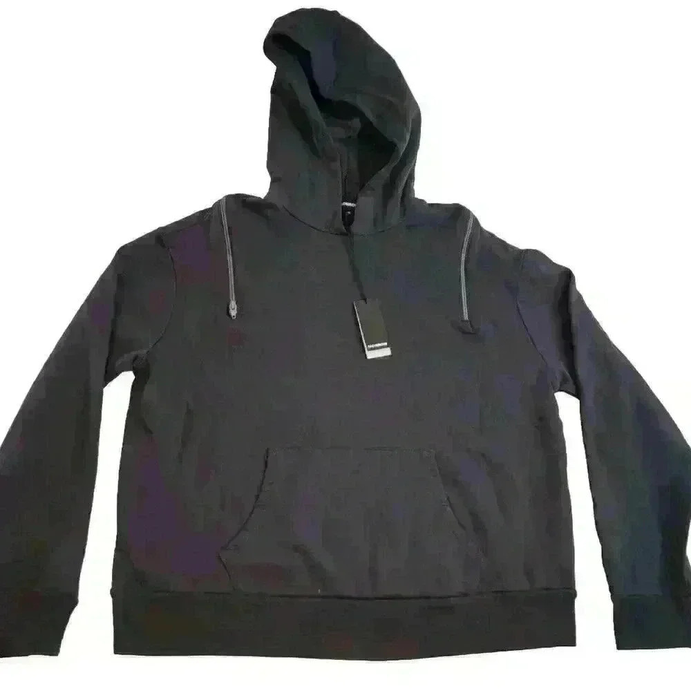 Monrow Sweatshirt Womens Medium Open Back Zipper Pullover Charcoal Hoodie New